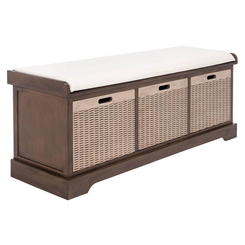 SAFAVIEH Fiorello 3-Drawer with Cushion Storage Bench - 47.3" W x 15" L x 19" H - 47Wx15Dx19H