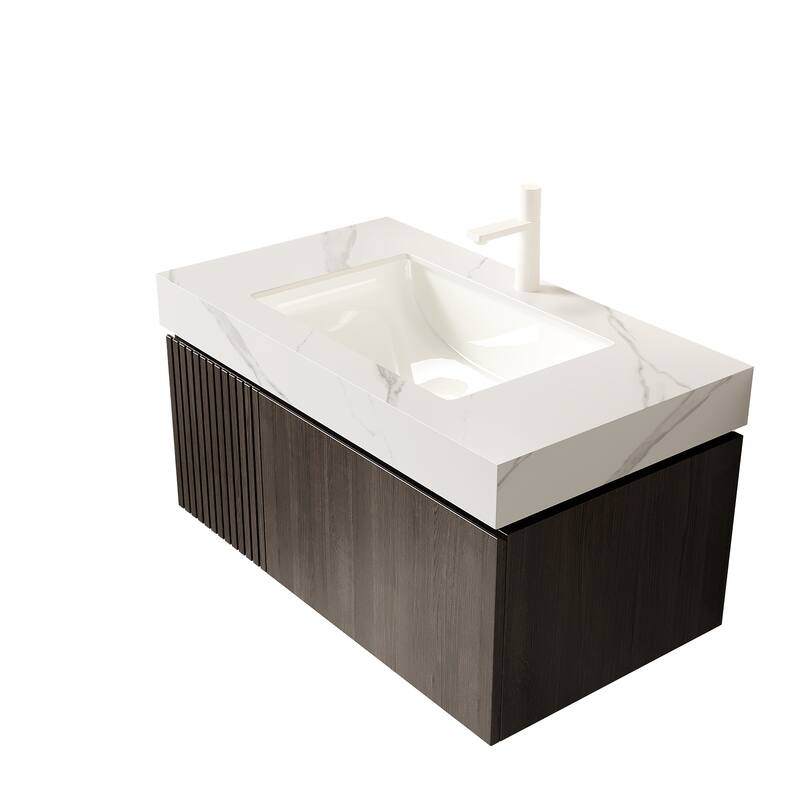 Floating Bathroom Vanity with Sintered Stone Top and Undermount Ceramic Basin