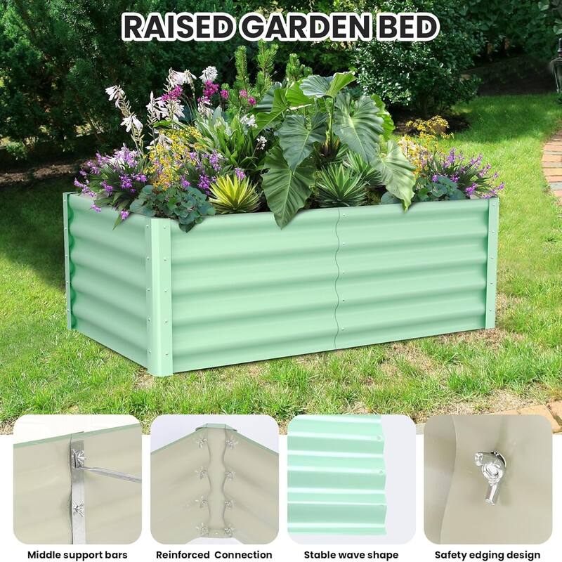 2-Pack 6x3x1.5 ft Dark Grey Galvanized Raised Garden Beds - Large Open-Base Outdoor Planters Green - 6*3*1.5FT