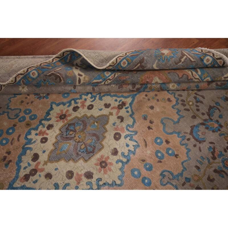 Overdyed Gray Tabriz Persian Vintage Area Rug Handmade Wool Carpet - 9'8" x 12'7"