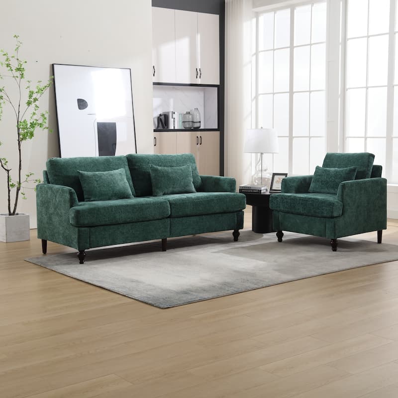 HOMEFUN Chenille Upholstered Wood Frame Loveseat with Armchair for Living Room
