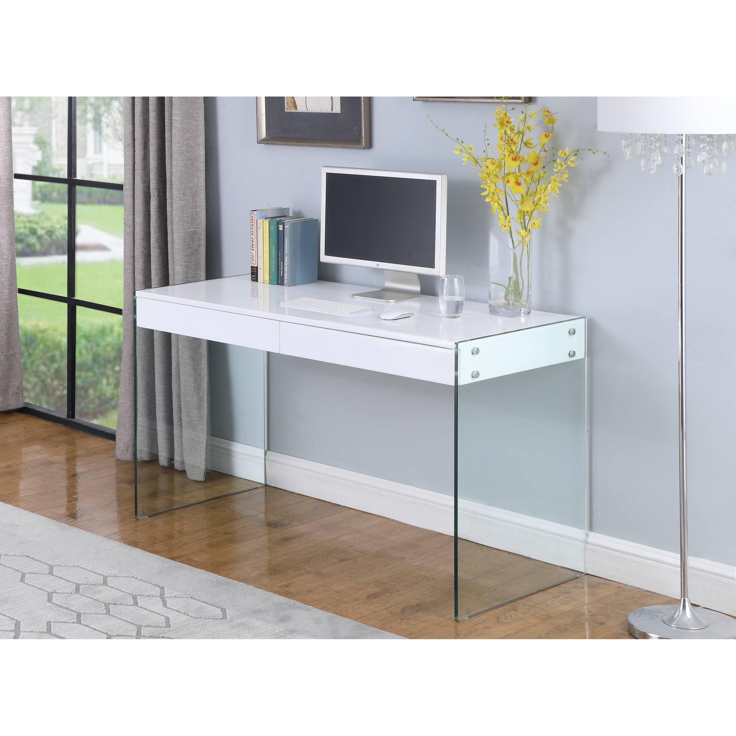 White and sales glass desk