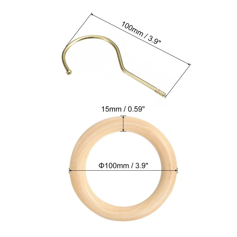 Scarf Ring Hanger Wooden Circle Scarf Holder Hook - Gold - 4 Inch x 10cm