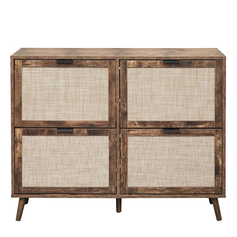 Elegant Shoe Cabinet with Double-Layer Doors,Sturdy Pine Legs and Adjustable Backplane