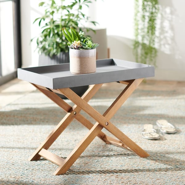 slide 2 of 17, SAFAVIEH Outdoor Alten Removable Tray Top Side Table - 21.6" W x 13.7" L x 17.7" H - 21.6" W x 13.7" L x 17.7" H Natural/Grey