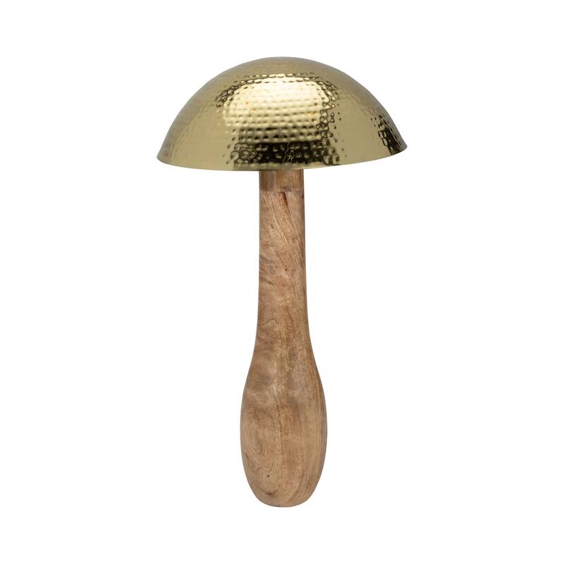 Sagebrook Home Metal Mushroom With Wood Base, Gold, Novelty, Two-Tone, Boheme Decorative Accessories