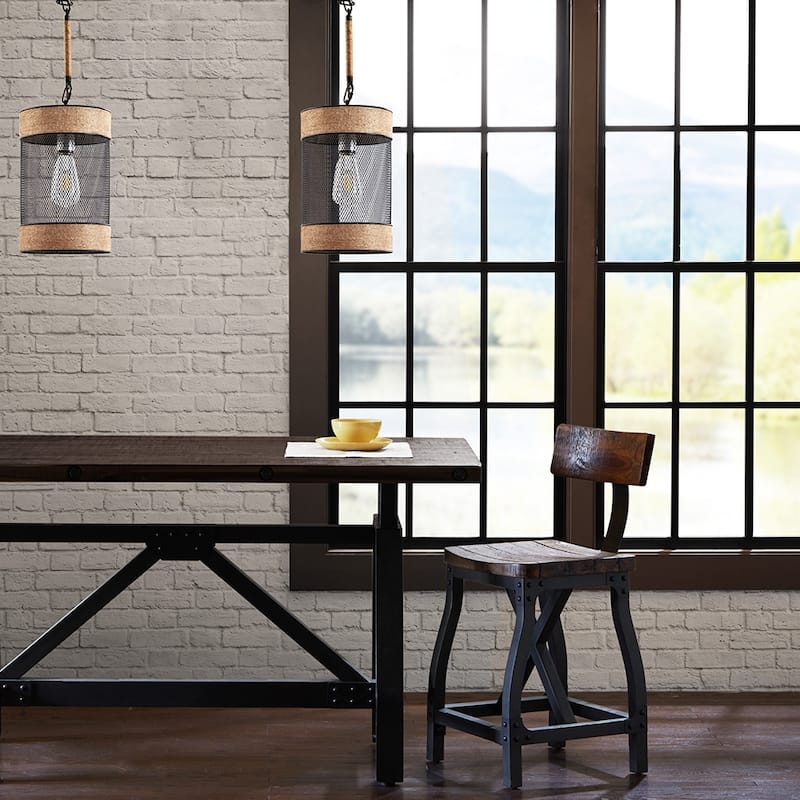 Natural Rope and Metal Mesh Cylinder Pendant for livingroom,bedroom,and dining room