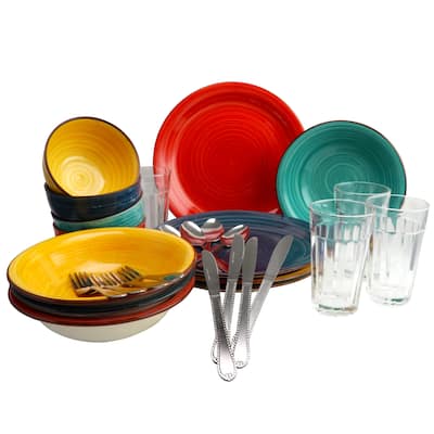 Gibson Swirl Speckled 28 Piece Mix and Match Dinnerware Combo Set