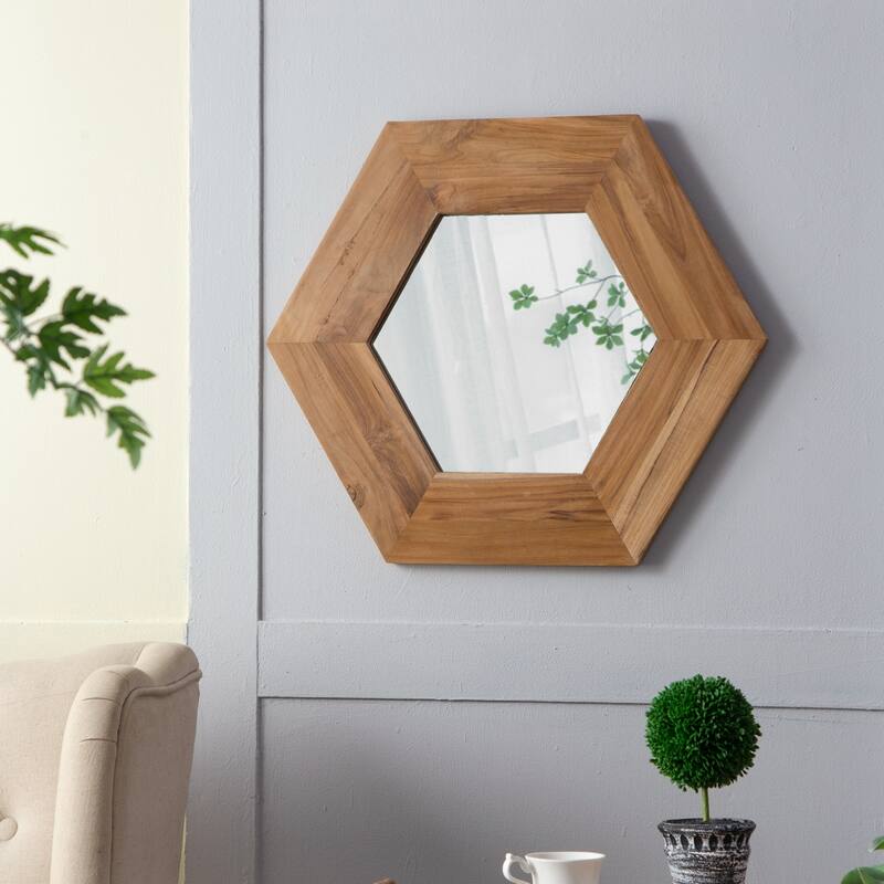 18.5" x 18.5" Hexagon Mirror with Wood Frame