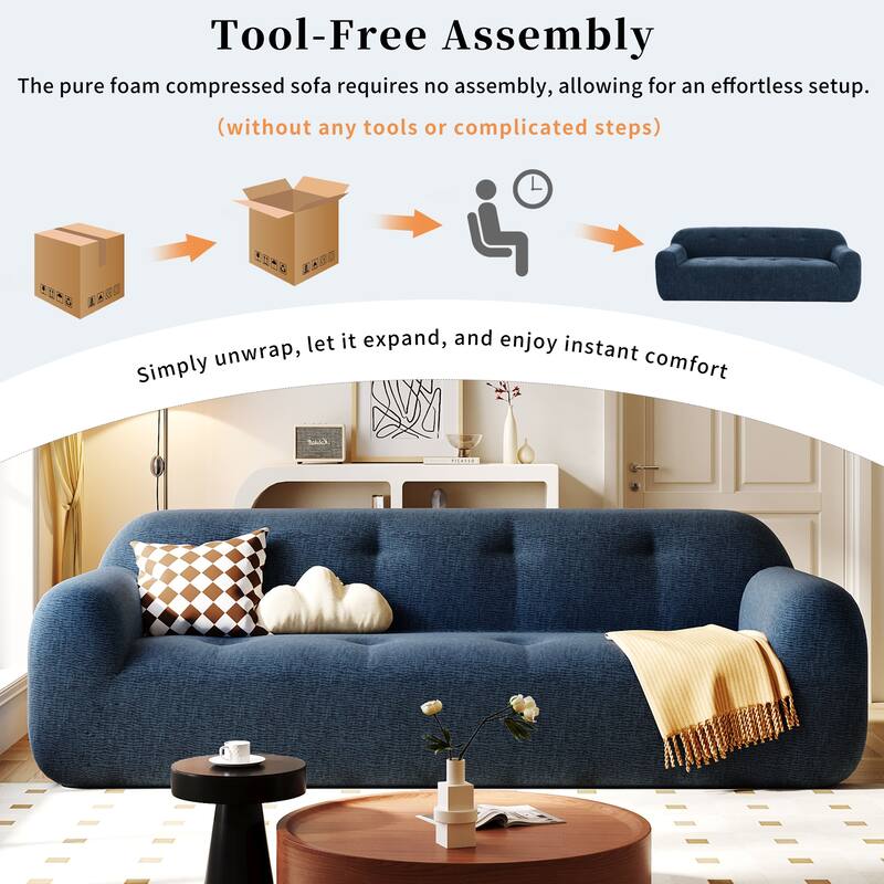 85.8"Wide Chenille Fabric 3-Seater Sofa, Full Sponge Compression Design,With Powder-Free Foam,Pocket Spring For Extra Comfort