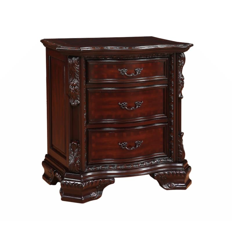 1pc Traditional Nightstand End Table with Three Storage Drawers Brown Cherry Decorative Drawer Pulls Solid Wood - Brown