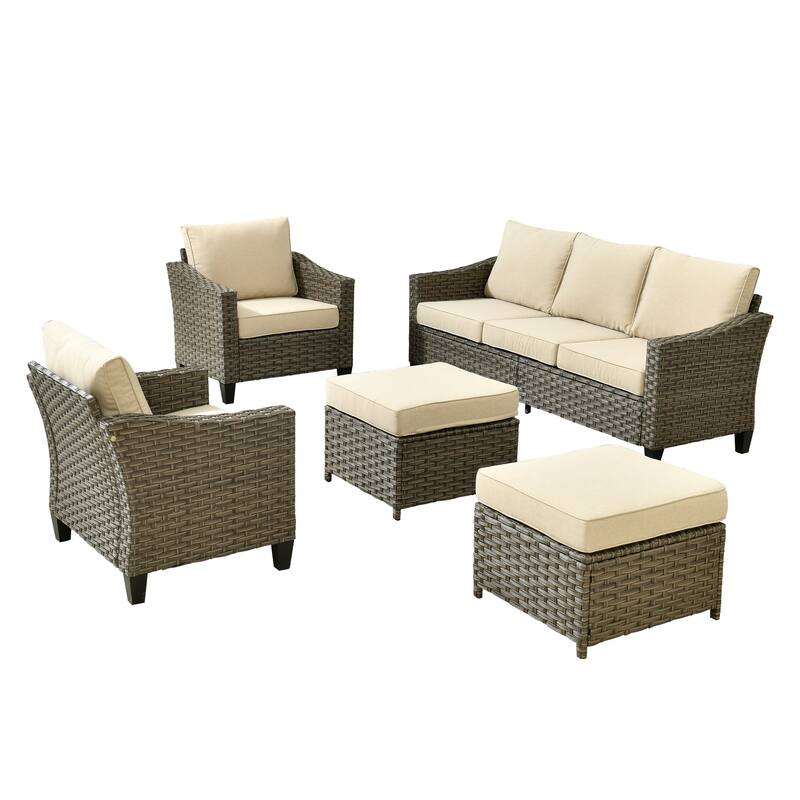 HOOOWOOO 5-piece Patio Wicker Conversation Set with Ottoman