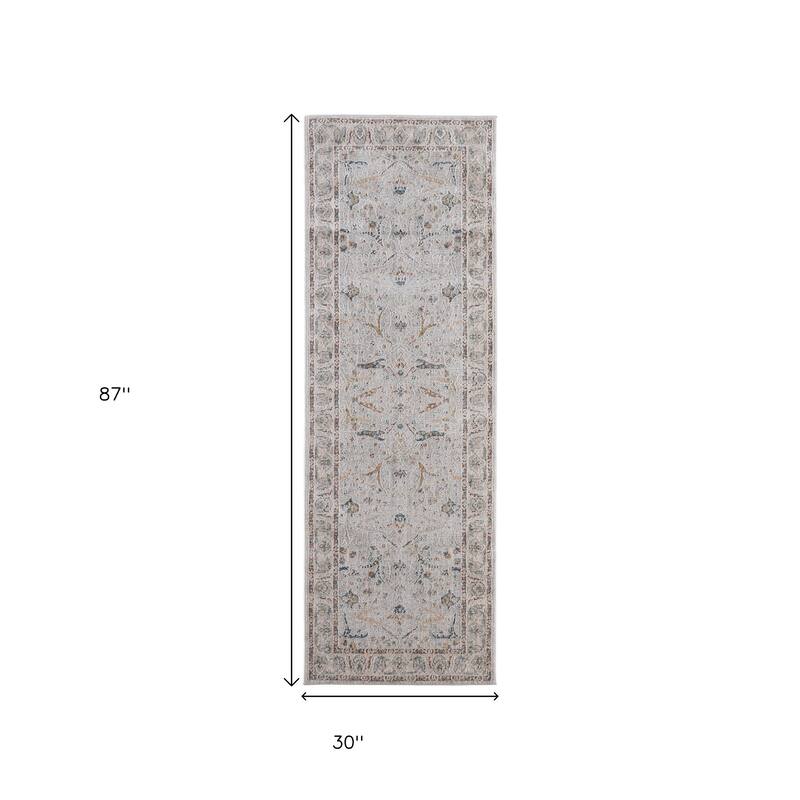 HomeRoots Ikat Bohemian Runner Area Rug - 87.00 in. x 30.00 in. x 0.43 in.