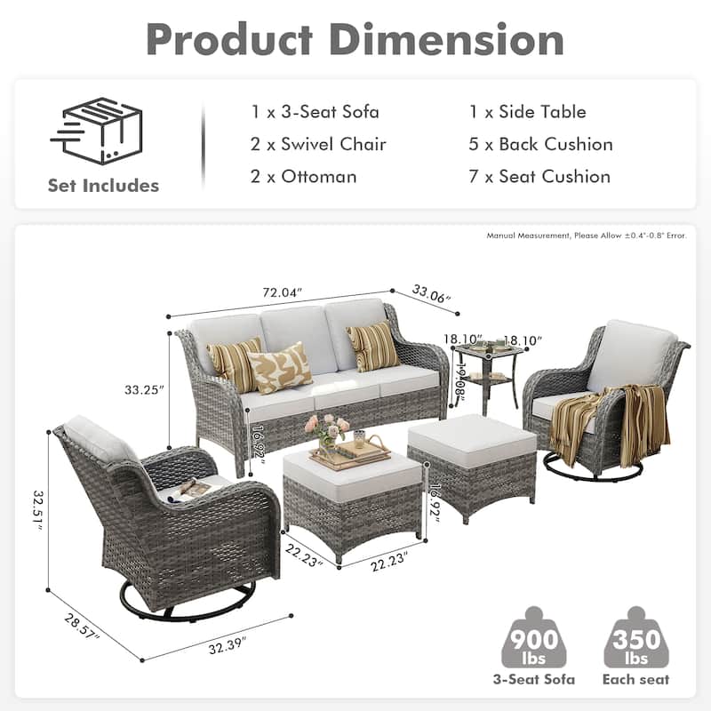 OVIOS 6-piece Patio Wicker Conversation Set with Swivel Chairs
