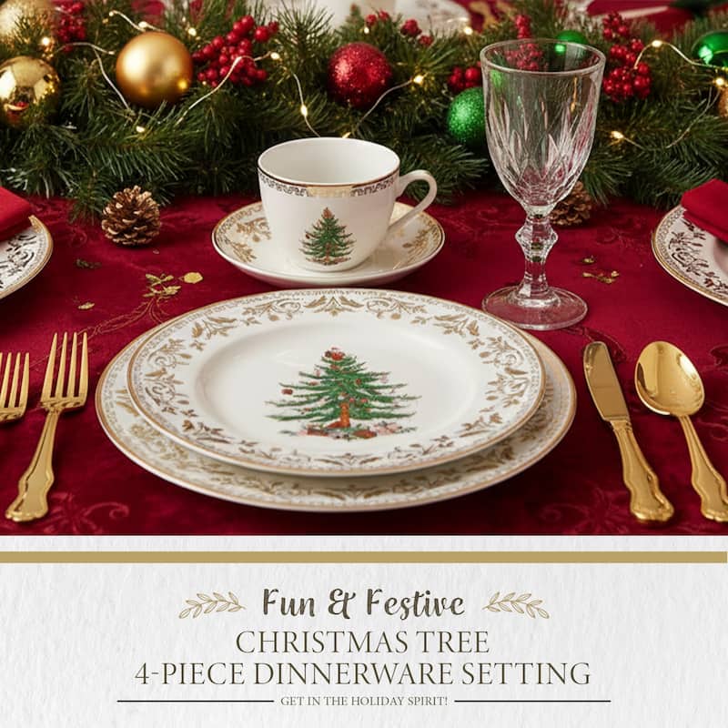 Spode Christmas Tree Gold 4 Piece Place Setting - 11.2" L x 3.5" W x 11.2" H