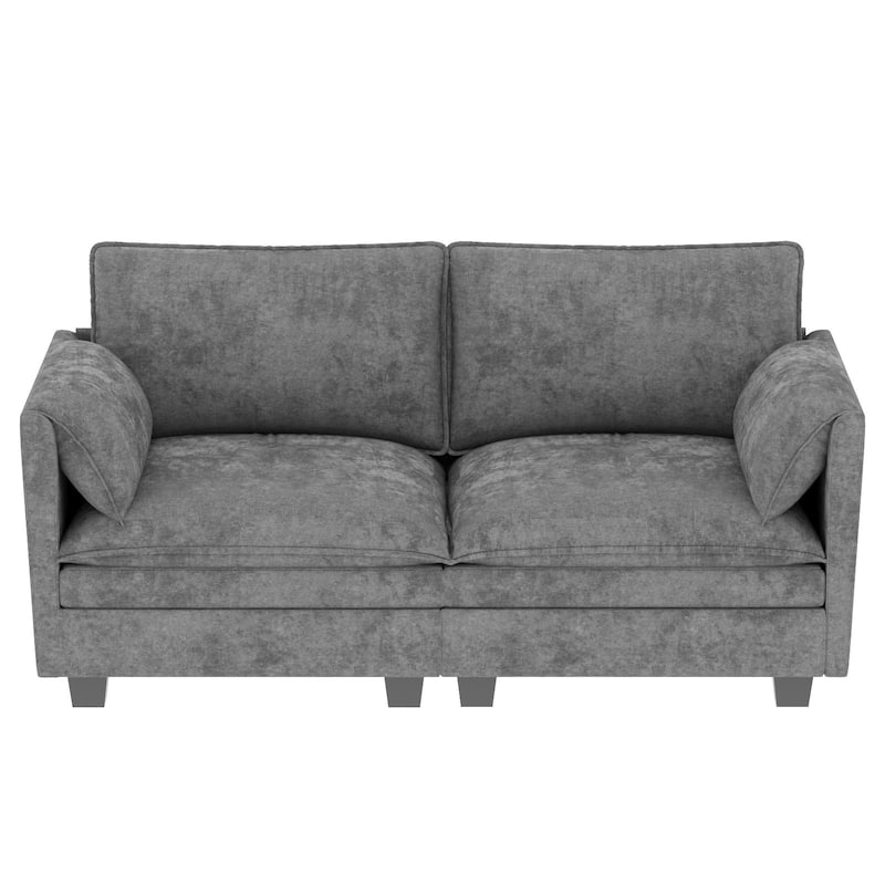 Solid Wood Loveseat Sofa, Fabric Upholstered Straight-Row 2 Seat Sofa, Lounge Sofa with Armrests for Small Spaces, Bedroom