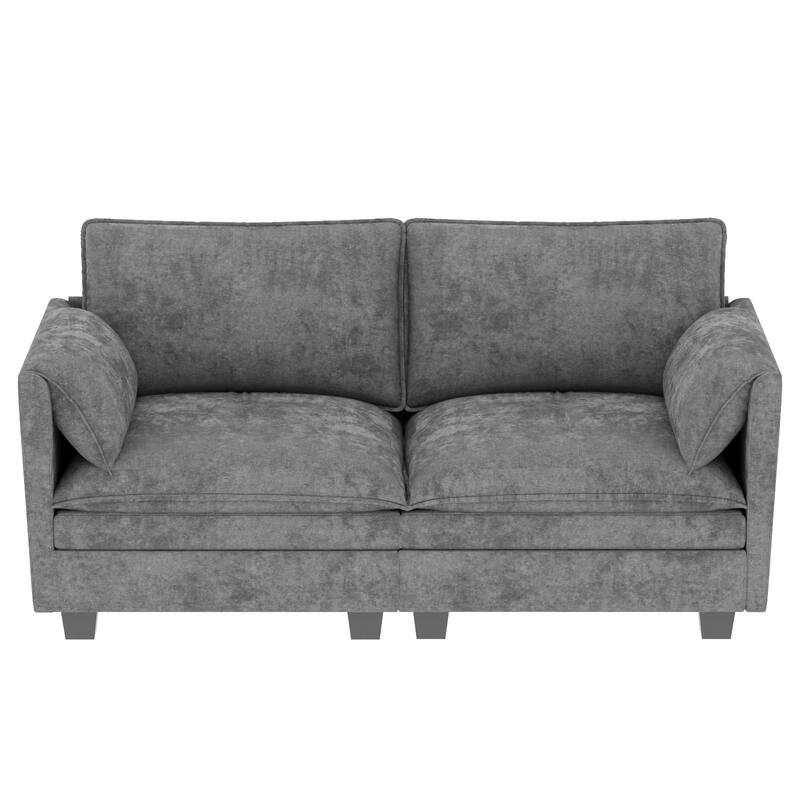 Wood Frame Loveseat Sofa Couch with 2 Side Pockets, Minimalist Accent Sofa Lounge Sofa with Armrests