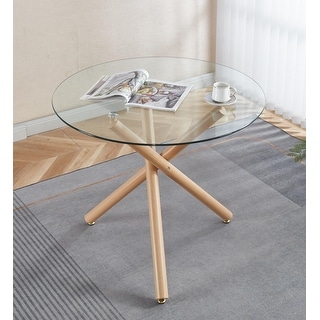 Space-Saving Round Glass Dining Table with Metal Legs - Bed Bath ...