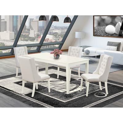 5-Piece Linen White Finish Solid Wood Top Rectangular Button Tufted Dining Room Set (Seats-4)