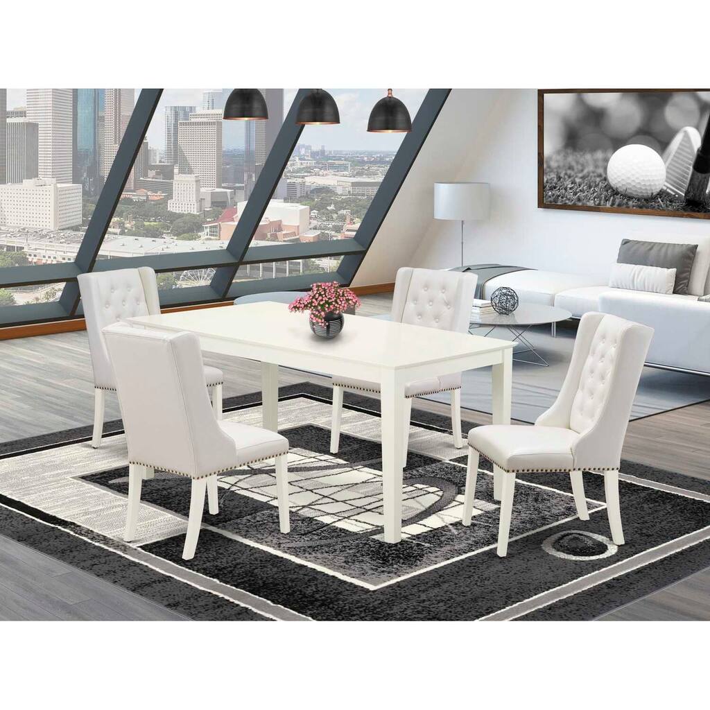 5-Piece Linen White Finish Solid Wood Top Rectangular Button Tufted Dining Room Set (Seats-4)
