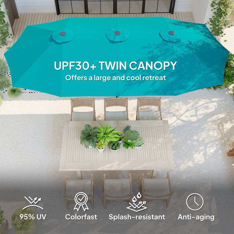 Double-Sided Large Patio Umbrella with Crank Handle Outdoor Canopy for Backyard Garden or Patio
