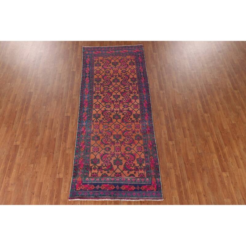 Over-Dyed Sirjan Persian Vintage Runner Rug Handmade Wool Carpet - 3'11"x 9'10"