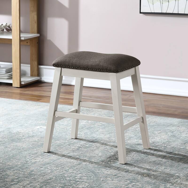 Hanto Farmhouse White Solid Wood Nailhead Counter Stool (Set of 2) by Furniture of America - Off-White
