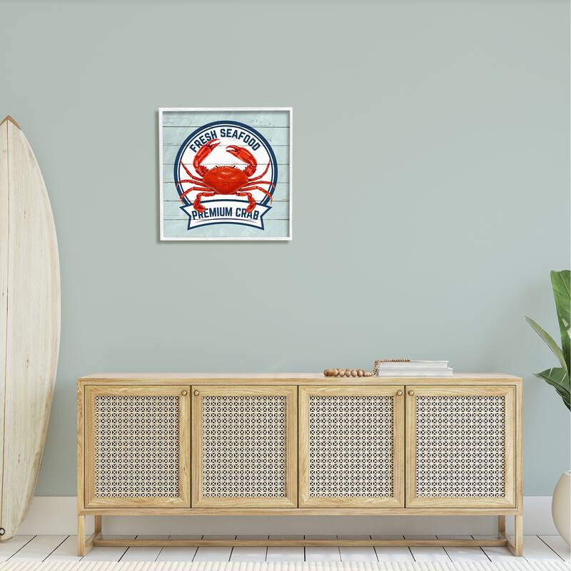 Stupell Fresh Seafood Crab Sign Quote Rustic Nautical Boathouse Framed Wall Art - Red