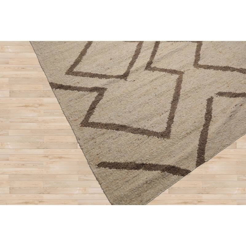 LoomBloom Beige Wool Oriental Area Rug Hand Woven Geometric Flatweave - 9' 2'' x 12' 2''