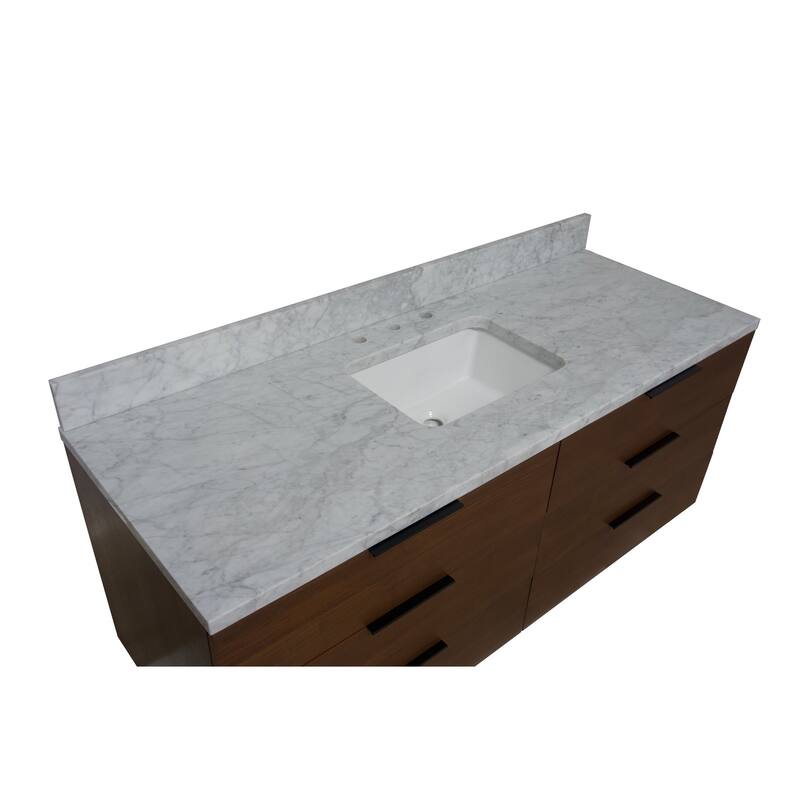 KitchenBathCollection Oslo 60" Floating Wall-Mounted Single Bathroom Vanity with Carrara Marble Top