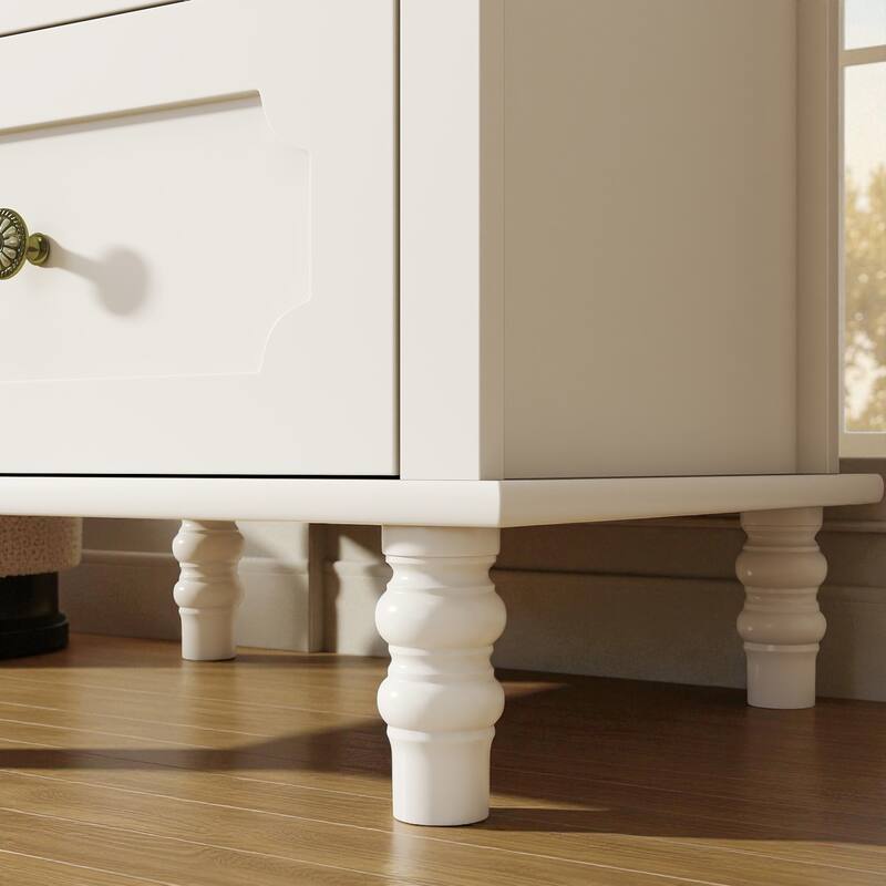 Minimalist Buffet Cabinet with Glass Doors and Drawers, Modern Wooden Storage Sideboard for Dining or Living Room