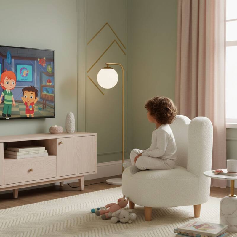 Aria Home White Curved Teddy Bear Kids Chair with Cozy Foam Seat