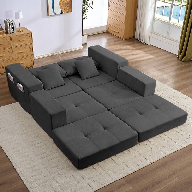 Mixoy 6-PCS Double Deep Seat Modular Sectional Sofa,Free Combinations Modern Chenille Sleeper Sofa Bed,No Assembly Required