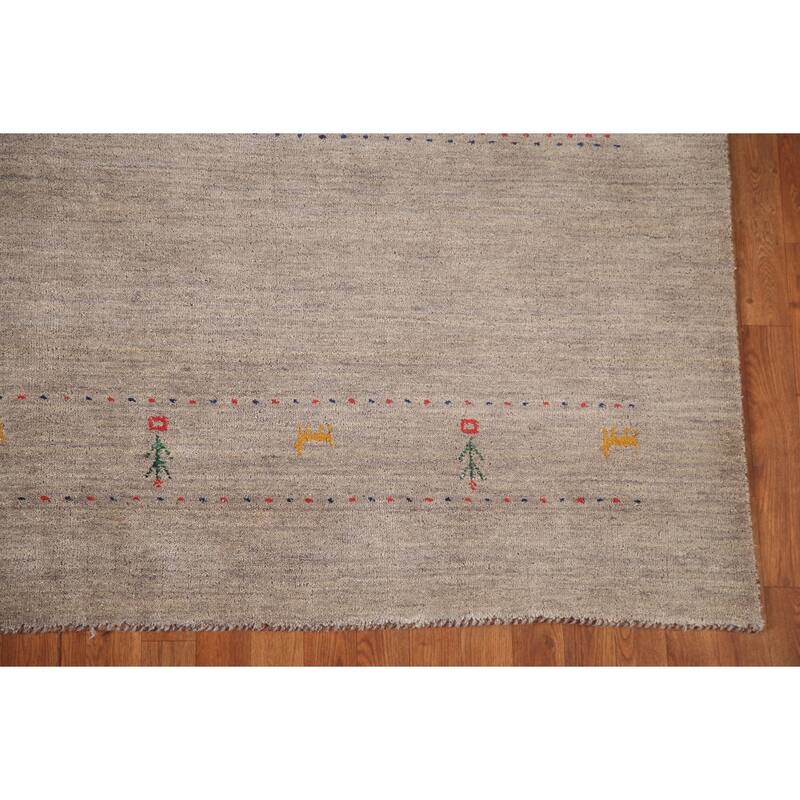Beige Tribal Gabbeh Area Rug Hand-Knotted Wool Carpet - 8'3"x 9'10"