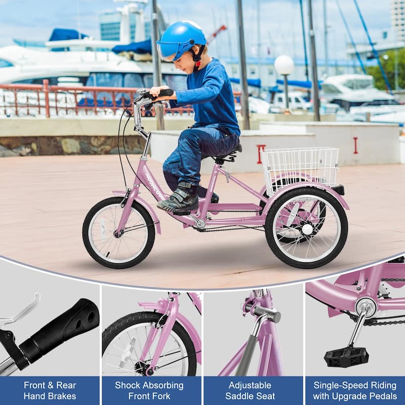 Docred 16" and 24" Tricycle 1-Speed 3 Wheel Trike Bike with Basket