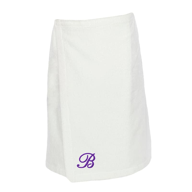 Authentic Hotel and Spa Turkish Cotton Terry Monogrammed White Womens Spa and Shower Towel Wrap - White/B