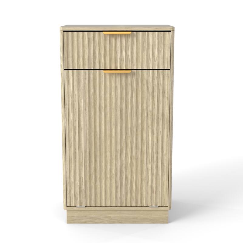 10-Gallon Woodgrain Tilt-Out Trash Can Cabinet with Wave-Textured Drawer & Pull-Out Bin - Multipurpose Kitchen/Bath Organizer