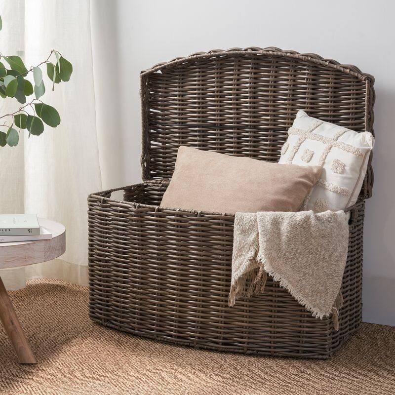 Joseph Rectangular Curve Resin Woven Wicker Trunk with Handles - 24" x 14" x 15" - Chocolate Brown