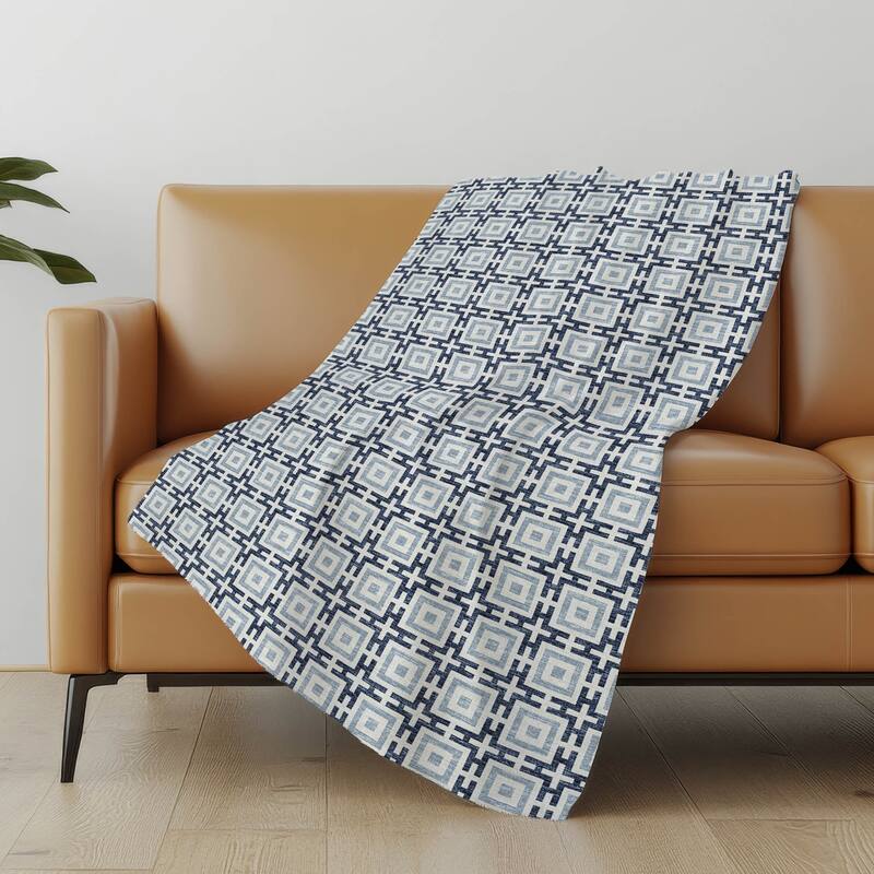 Premium Machine Washable ASB139 Modern Geo Sherpa Throw Blanket - Navy - 4'2" x 5'10"