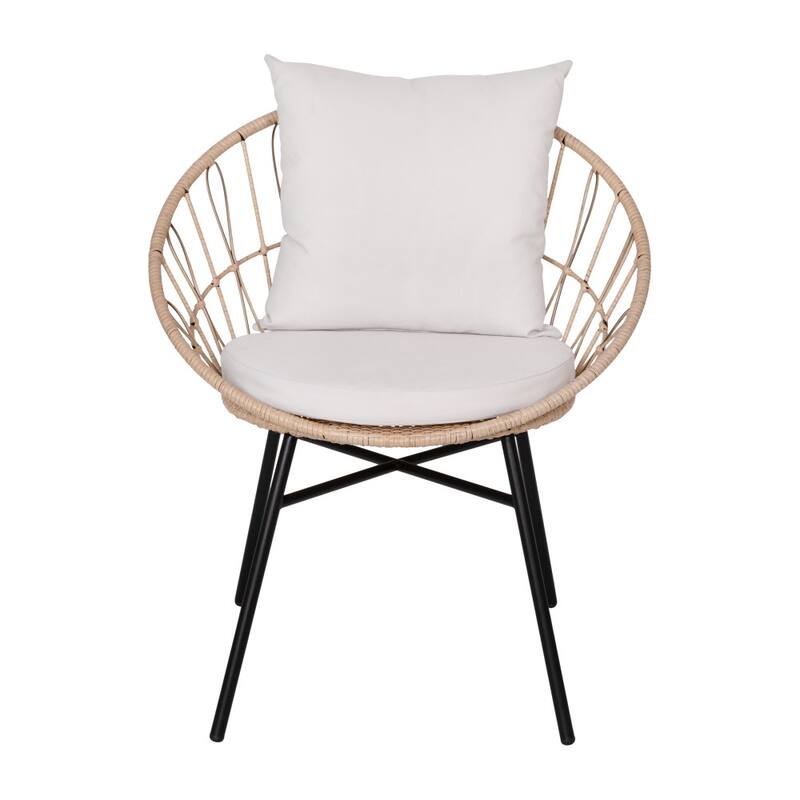 Indoor/Outdoor Rattan Rope Bistro Set, Glass Top Table & Cushions
