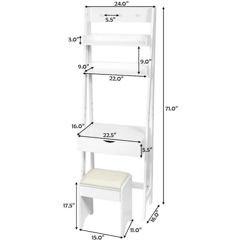 Gymax Vanity Set Makeup Dressing Table w/Flip Top Mirror Hooks Shelves