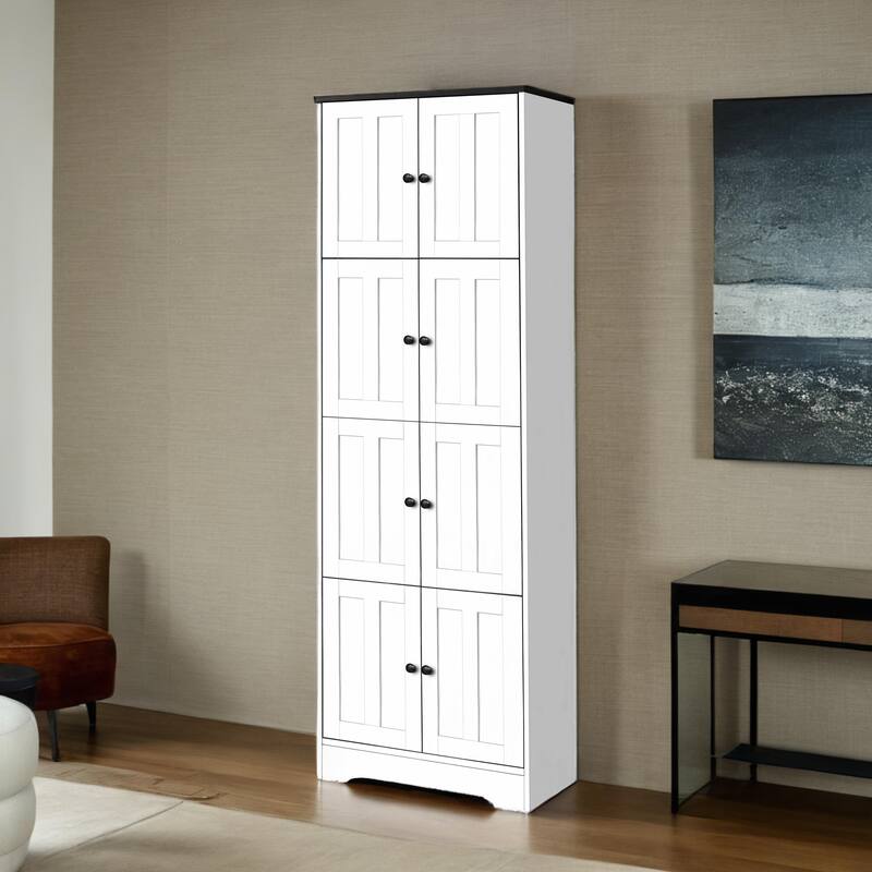 Tall Storage Cabinet with Doors and Shelves - White