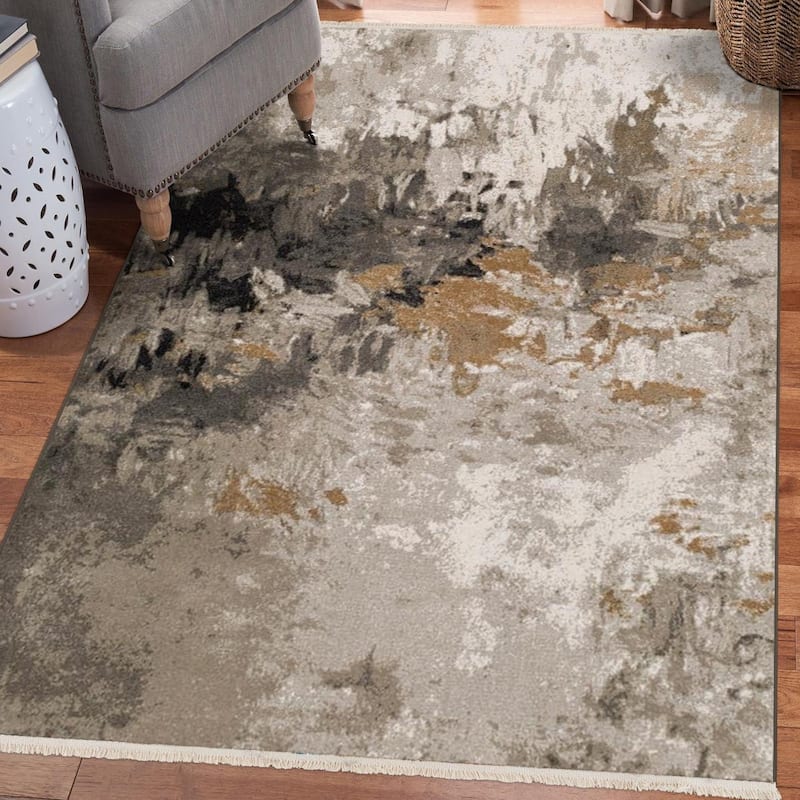 Luxe Weavers Boho Abstract Fringed Area Rug - 2x3 - Ivory
