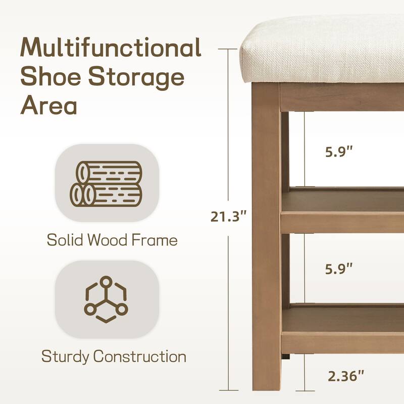 HUIMO Multi-Functional Solid Wood Bench with Storage Shelves 46in/39in