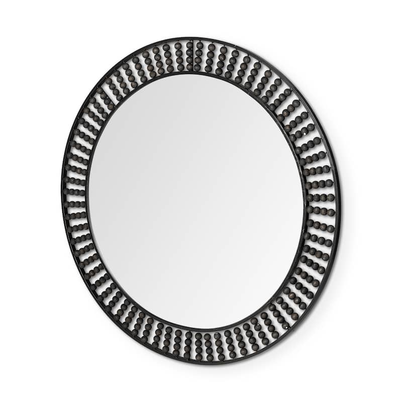 Claiborne Metal Frame With Wooden Beads Round Mirror - 42" x 42" - Black