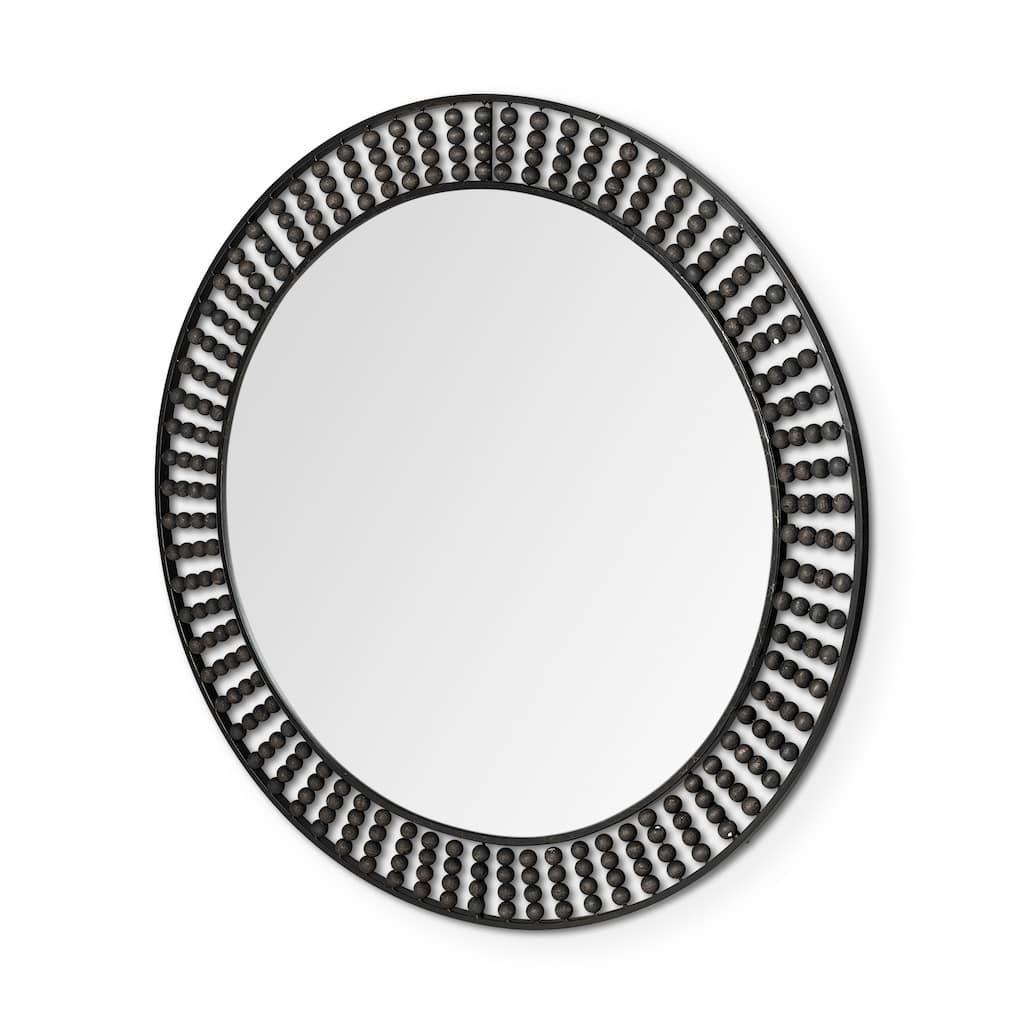 Claiborne Metal Frame With Wooden Beads Round Mirror - 42" x 42"