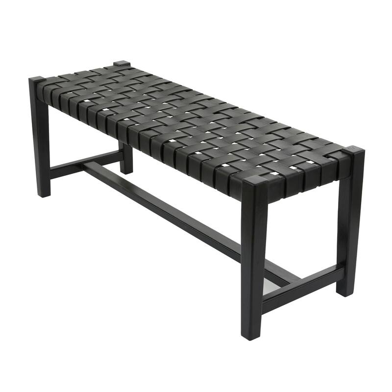 Black or Brown Leather Handmade Woven Seat Bench - 47 x 18 x 17