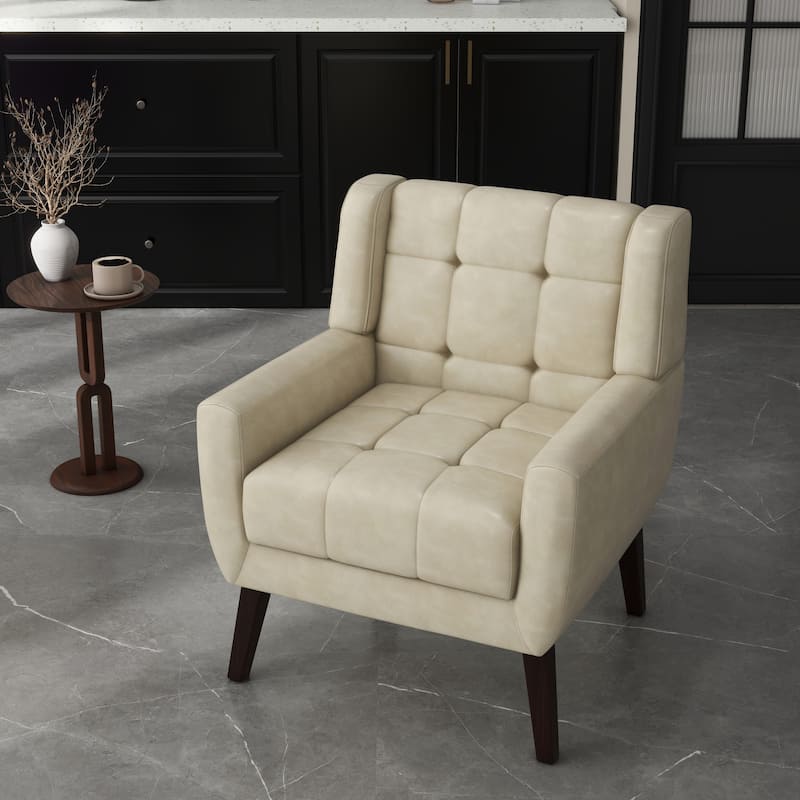 Tufted Upholstered Accent Armchair - Cream-PU Leather