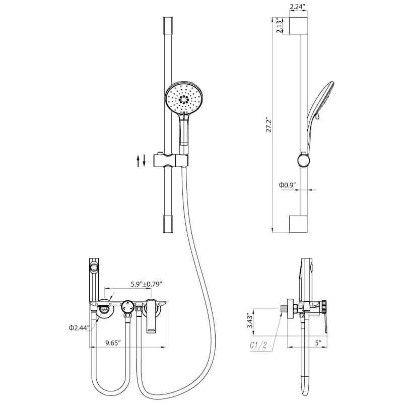 Shower Slide Bar System, 3-Function Handheld Shower Head with Spray Gun And Rough-In Valve