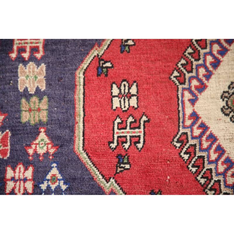 Navy Geometric Yalameh Persian Vintage Rug Hand-knotted Wool Carpet - 4'3"x 7'1"